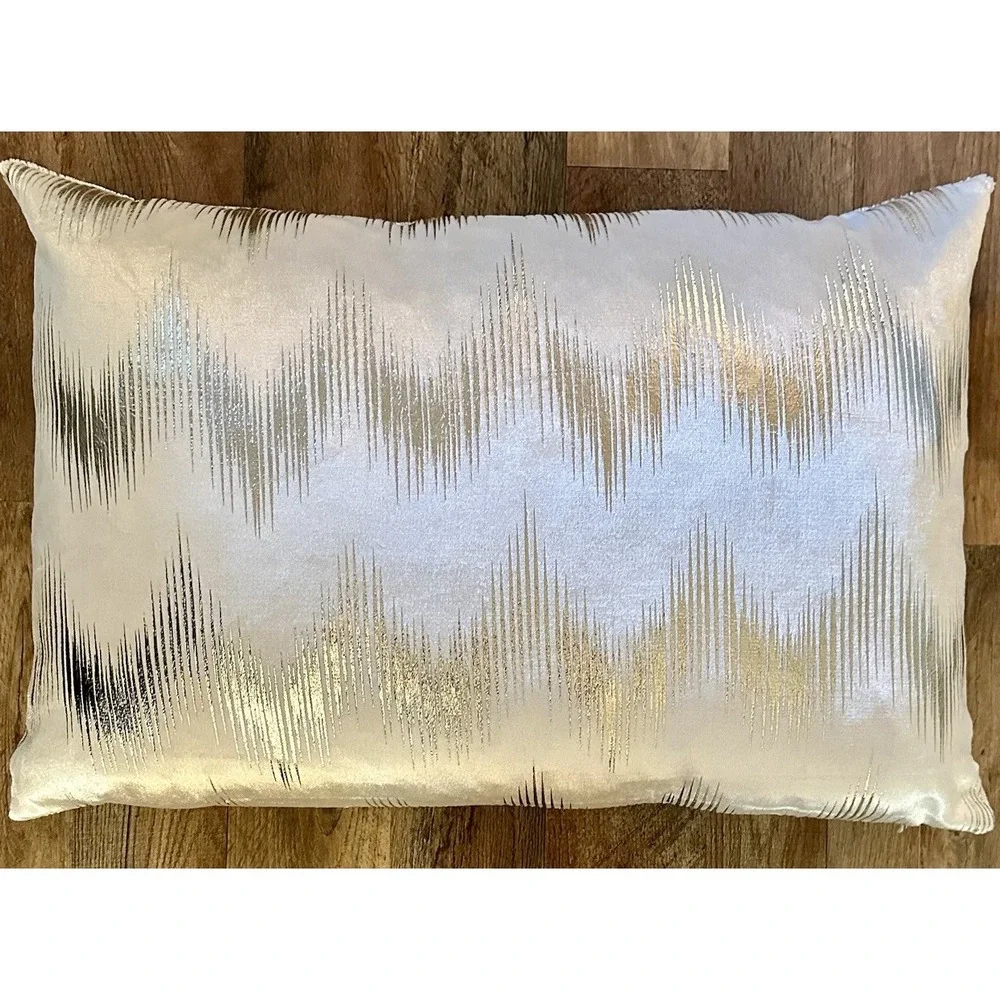 Caldeira Modern Silver Metallic Foil Accent Throw Pillow 24x16 Velvet Feather